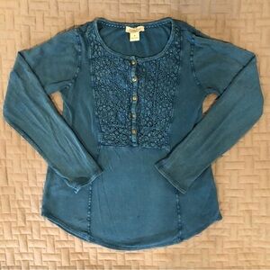 Lucky Crocheted Top bohemian hippie Shirt Blue Womens S-M